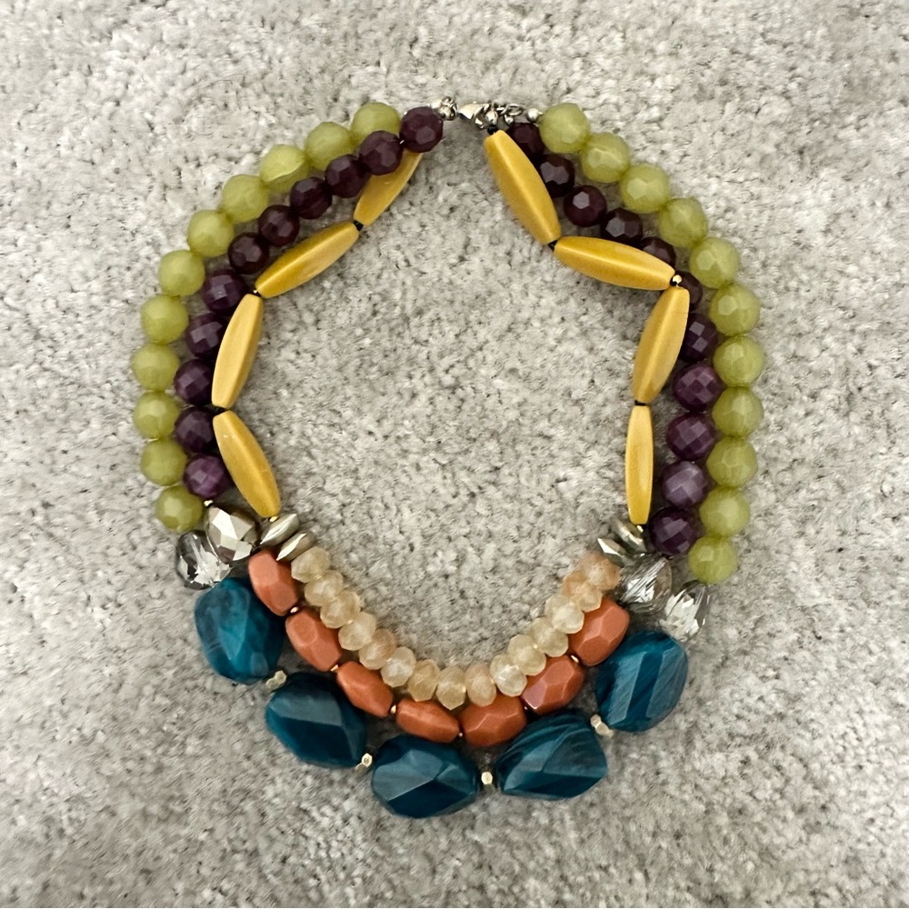 ANTHRO Anthropologie Multi-Strand Statement Necklace Teal, Coral, Purple, Lime